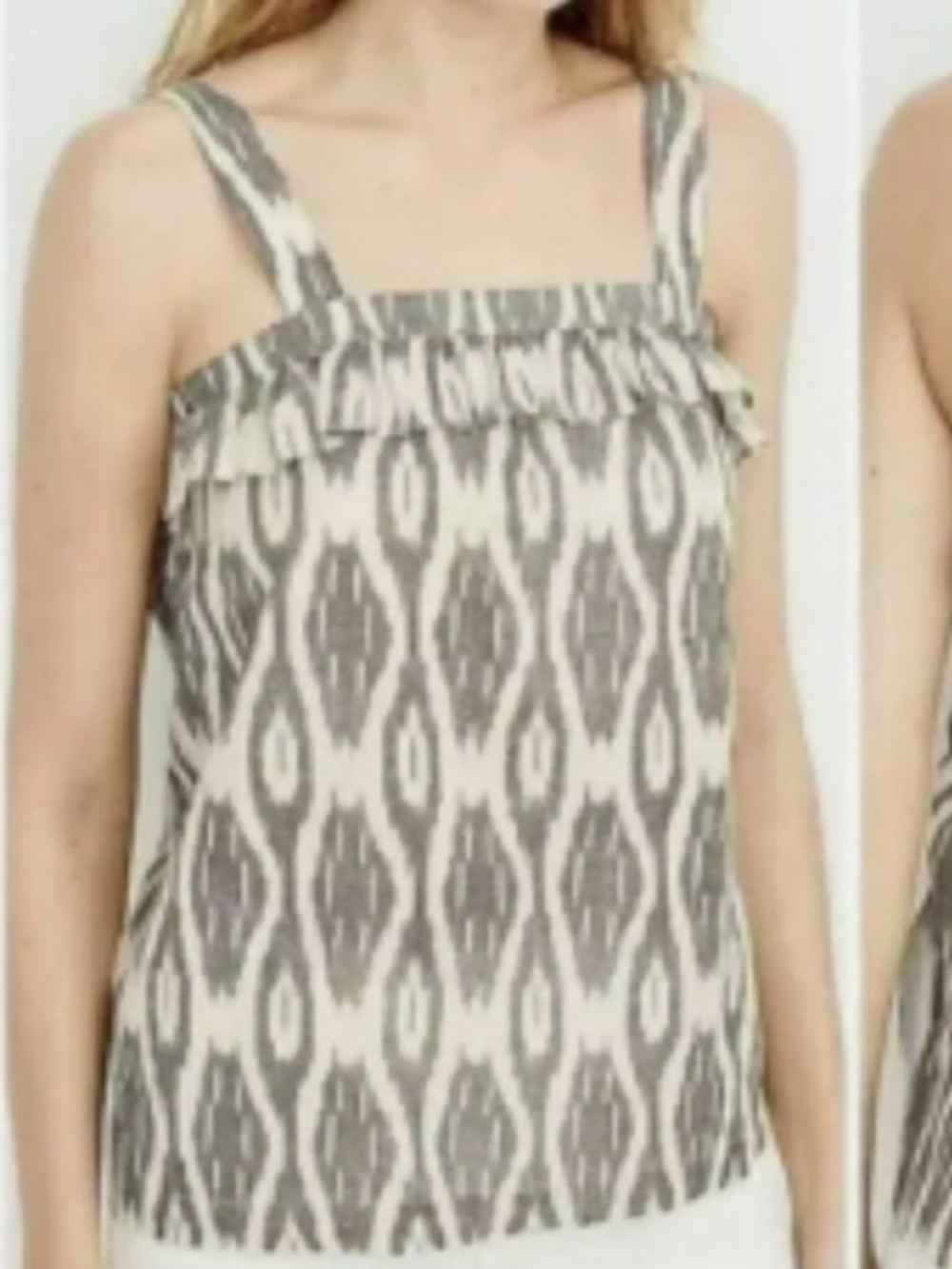 J. Crew gray white button strap flowy tank top patterned size 10